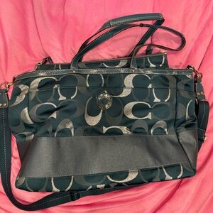 Coach Diaper Bag Teal, Silver and Grey